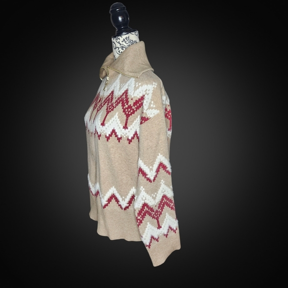 CYNTHIA ROWLEY Patterned Zip Up Sweater - Small - Picture 5 of 8